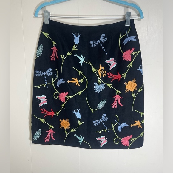 Vintage Dresses & Skirts - Vintage Harold's Y2K Linen Blend Embroidered Floral Dragonfly Butterfly Skirt